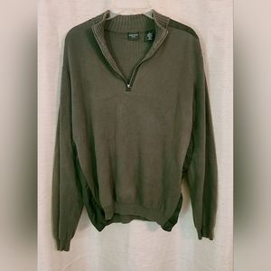 Van Heusen Sport Men's 1/4 Zip Cotton Sweater Military Shoulder - Large - Green